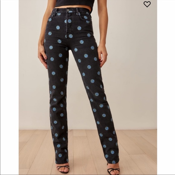 Reformation Earth Embroidered High Rise Straight Jeans 28” - Picture 5 of 13